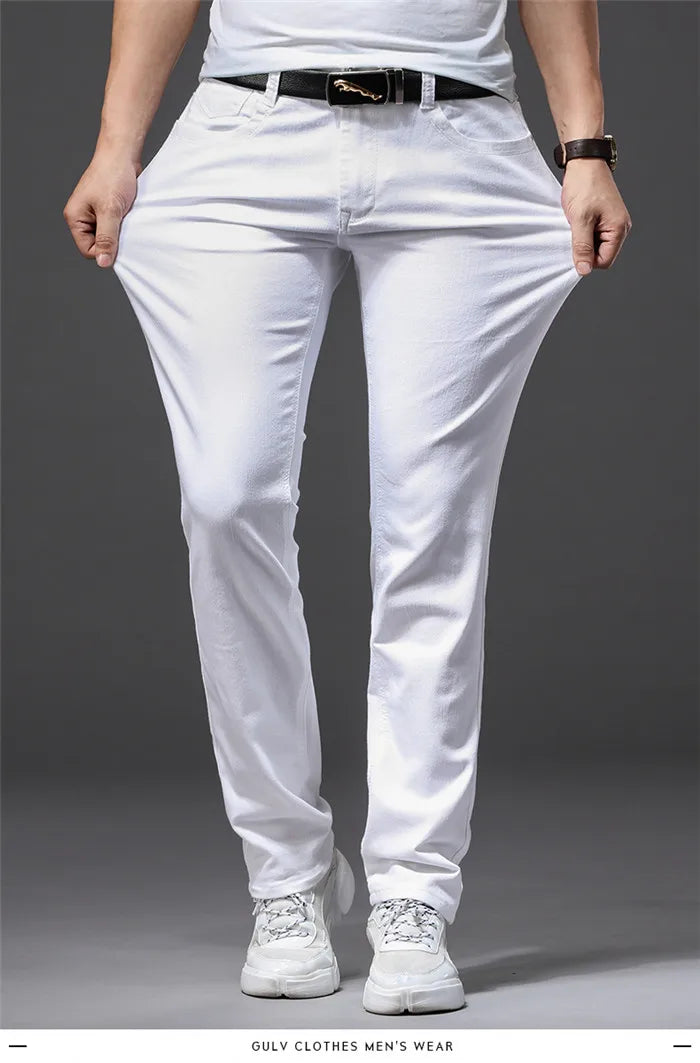 Men White Jeans Fashion Casual Classic Style Slim Fit Soft Trousers in USA