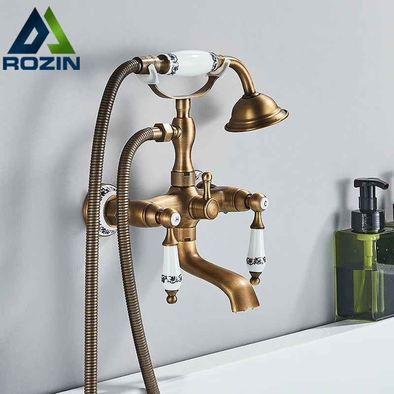 Antique Brass Bathtub Shower Faucet Set Bathroom in USA