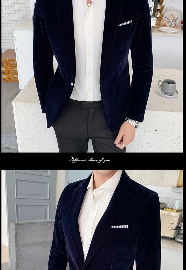 Men Golden velvet suit/Male slim High quality business Blazers in USA