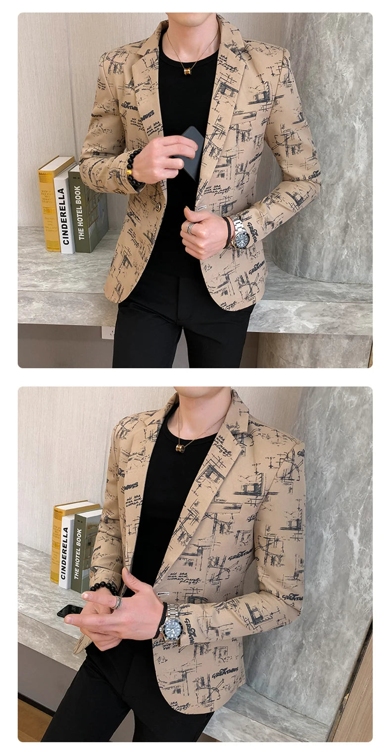 Men Blazer Slim Fit Autumn Korean Version of The Printed IN USA.