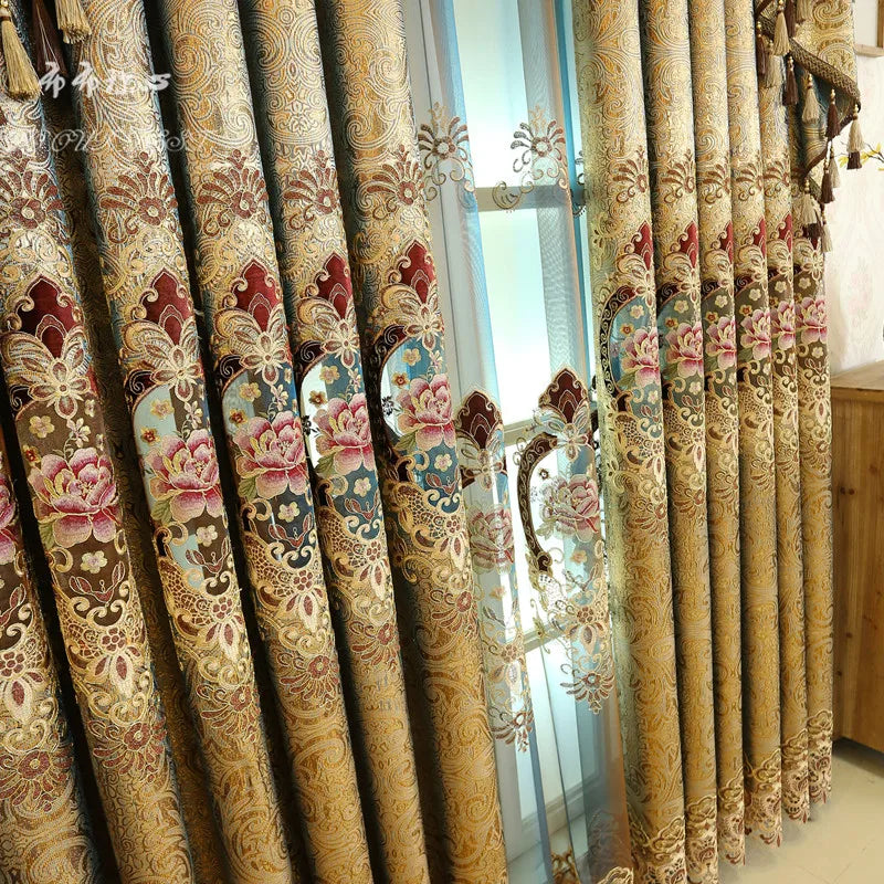 Gold Gilded Embroidered Hollowed Out Velvet Curtains in USA