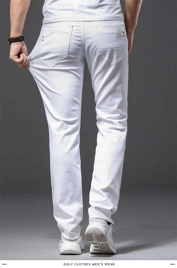 Men White Jeans Fashion Casual Classic Style Slim Fit Soft Trousers in USA