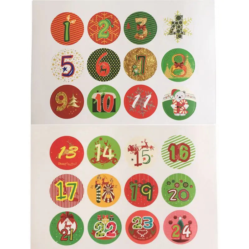 120pcs Advent Calendar Number Paper Stickers Merry Christmas Gift Stic