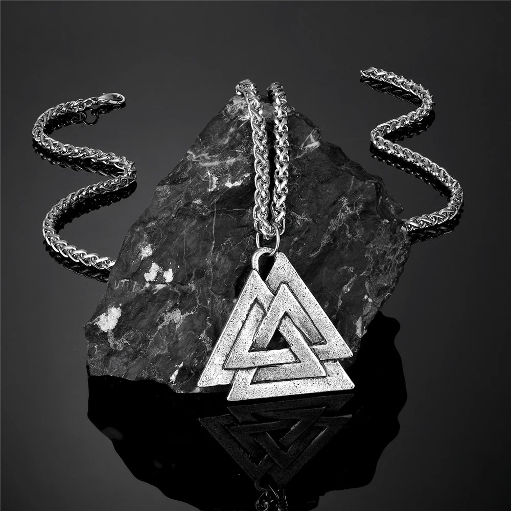 Viking Runes Valknut Pendant Mens Slavic Stainless Steel Necklaces in USA