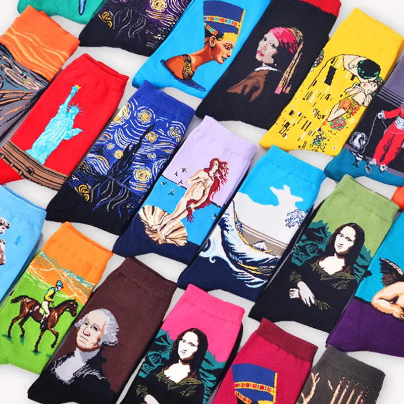 Cotton Colorful Van Gogh Retro Oil Painting Men Socks in USA