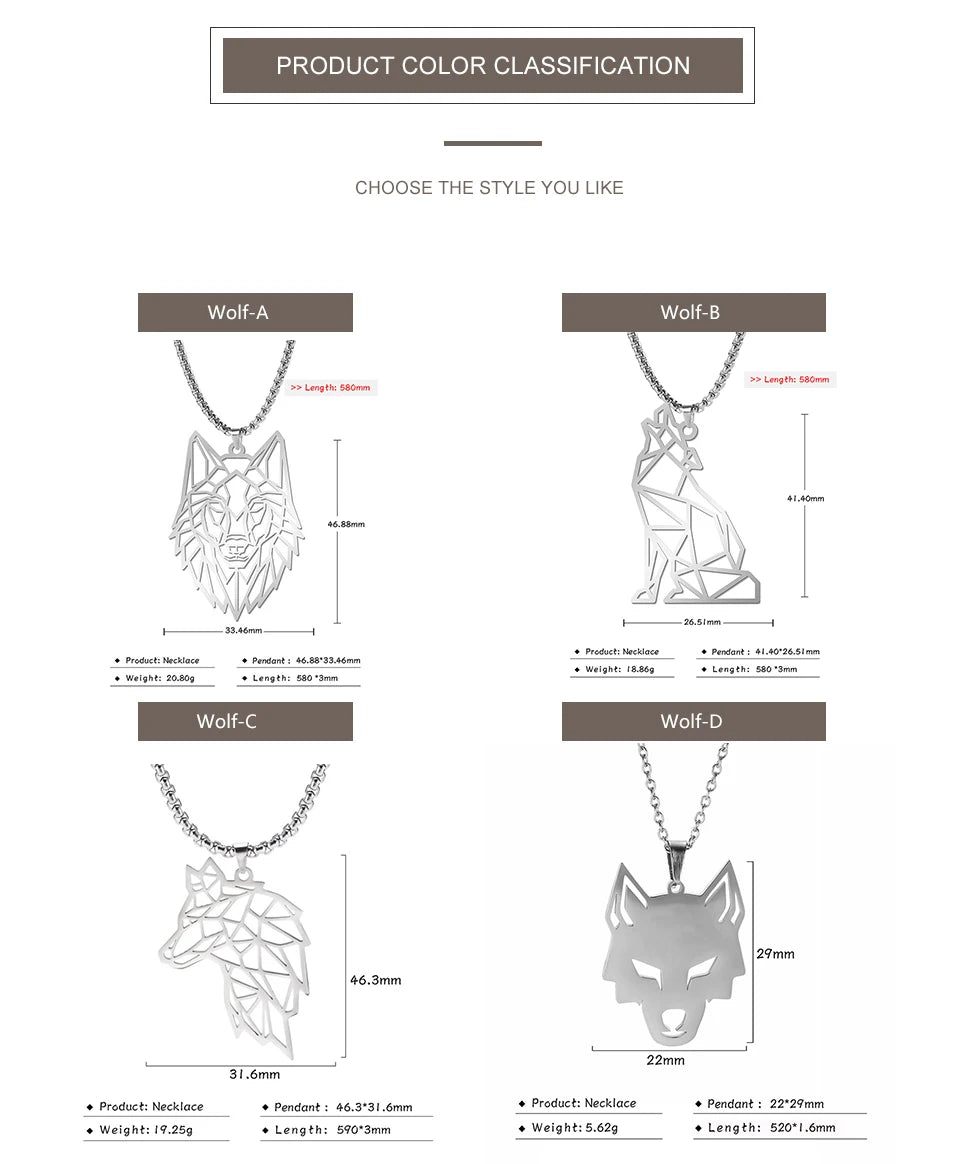 My shape Wolf Necklace Men Women Stainless Steel in USA