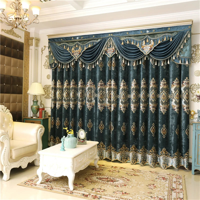 European high quality chenille green embroidered curtains in USA