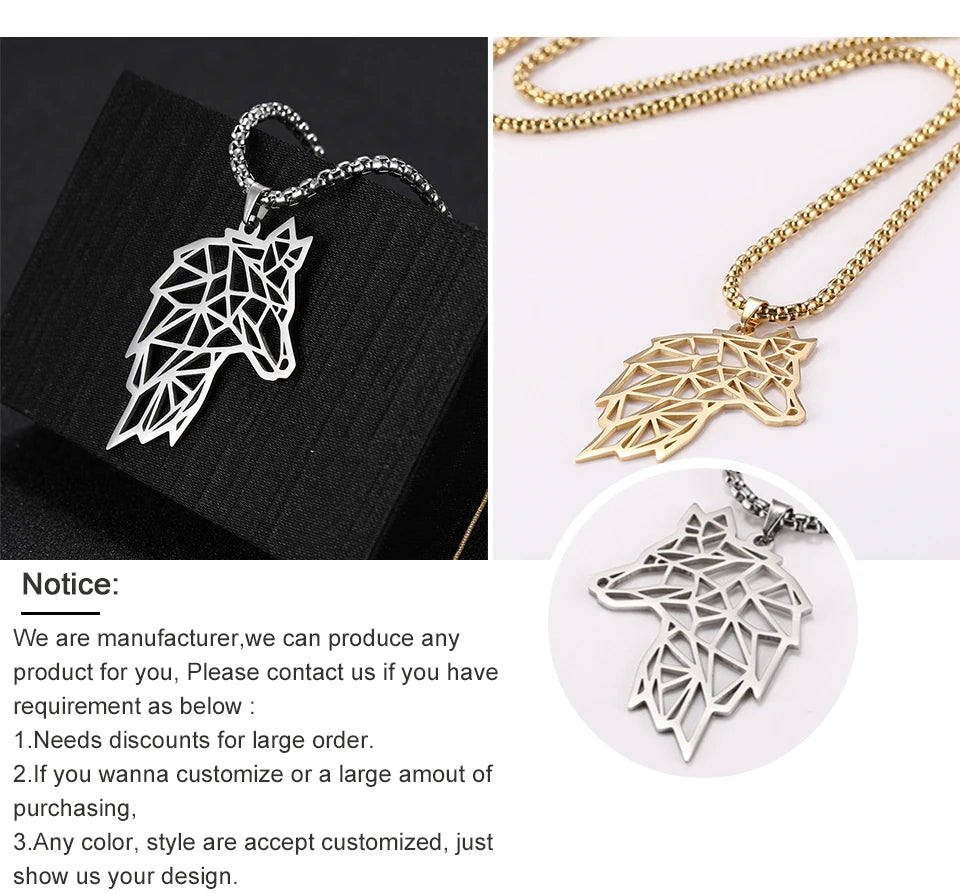 My shape Wolf Necklace Men Women Stainless Steel in USA