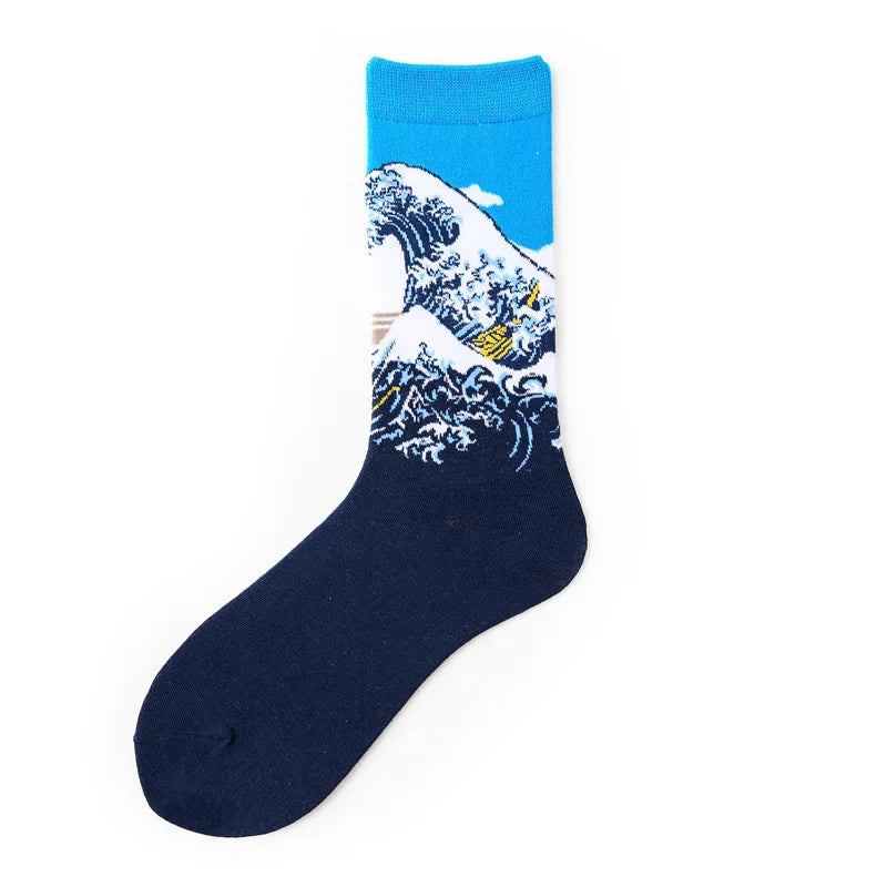 Cotton Colorful Van Gogh Retro Oil Painting Men Socks in USA