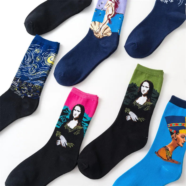 Cotton Colorful Van Gogh Retro Oil Painting Men Socks in USA