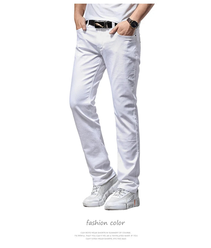 Men White Jeans Fashion Casual Classic Style Slim Fit Soft Trousers in USA