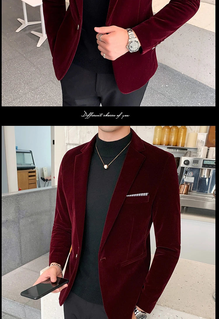 Men Golden velvet suit/Male slim High quality business Blazers in USA