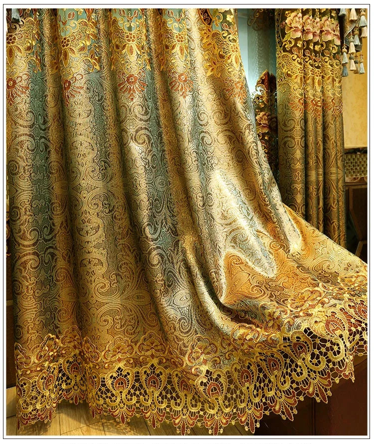 Gold Gilded Embroidered Hollowed Out Velvet Curtains in USA