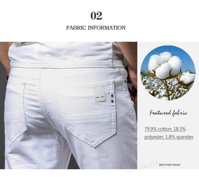 Men White Jeans Fashion Casual Classic Style Slim Fit Soft Trousers in USA