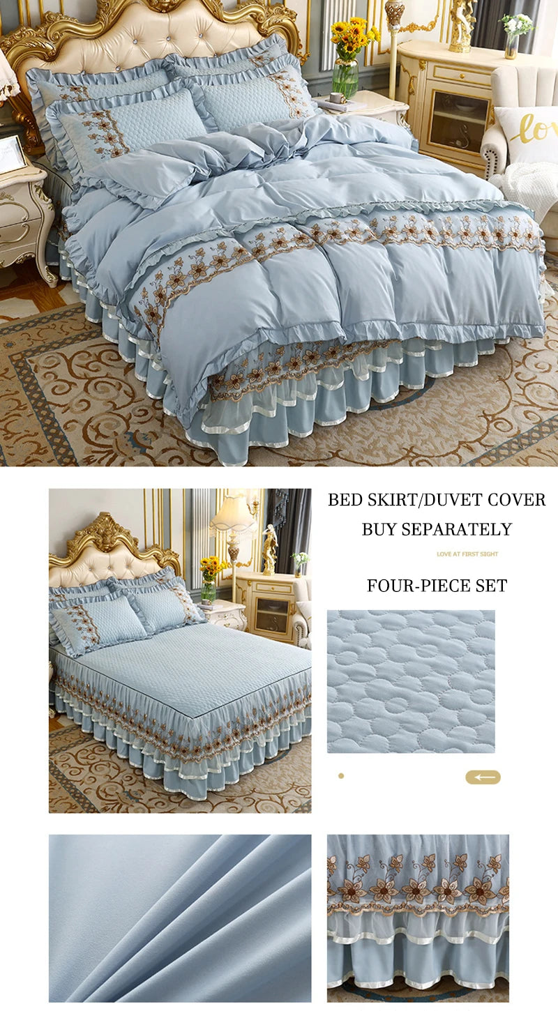 Modern Bed Skirt for Queen King Size Bed with Lace Cotton Bed Spread f