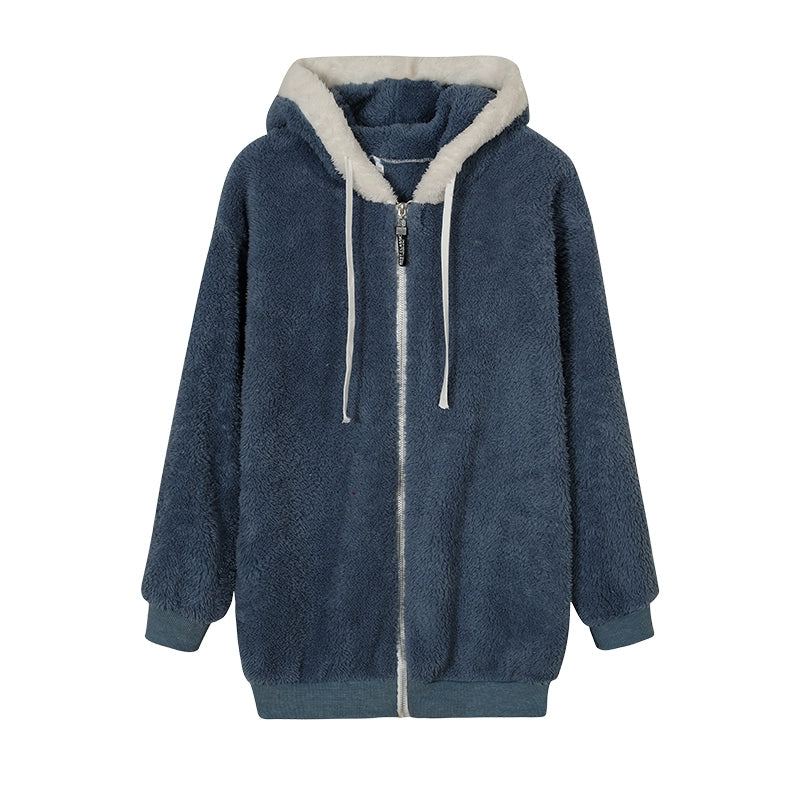 New Style Autumn And Winter Loose Plush Zipper Hooded Jacket Woman in USA