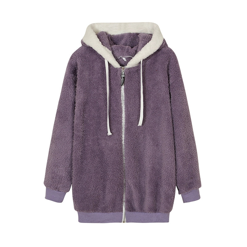 New Style Autumn And Winter Loose Plush Zipper Hooded Jacket Woman in USA