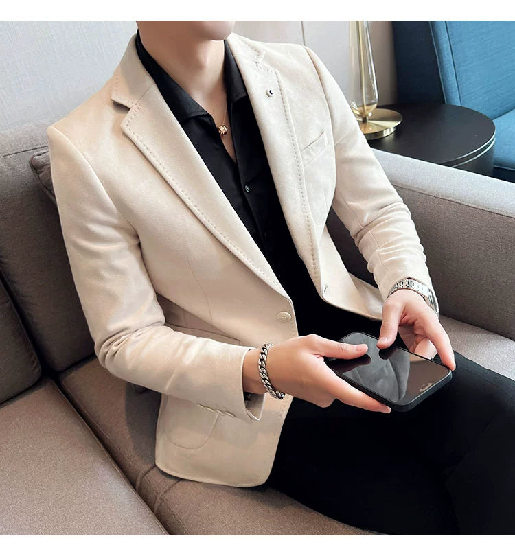 New Fashion Suit Coat Men's Slim Fit Deerskin IN USA.