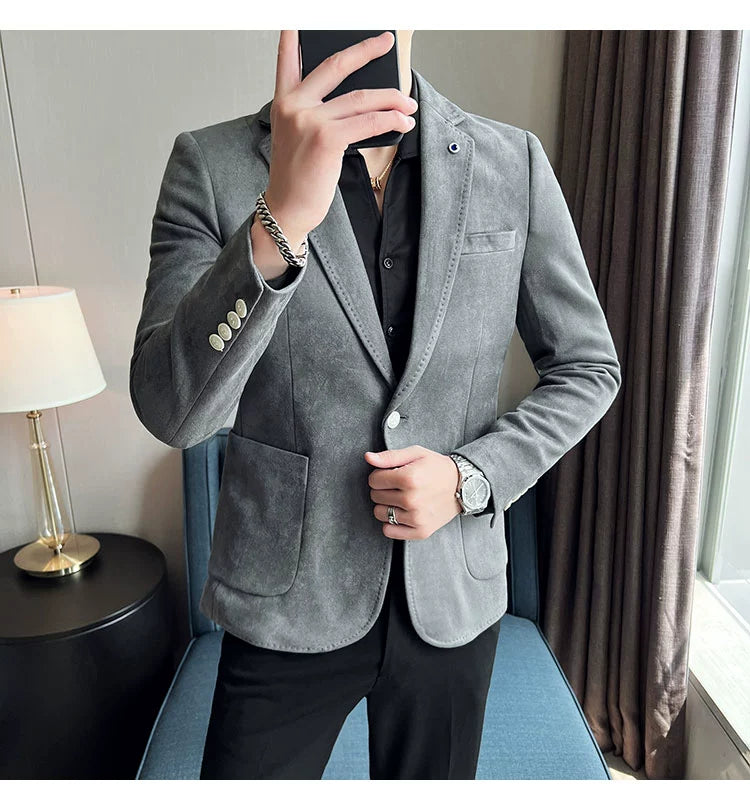 New Fashion Suit Coat Men's Slim Fit Deerskin IN USA.