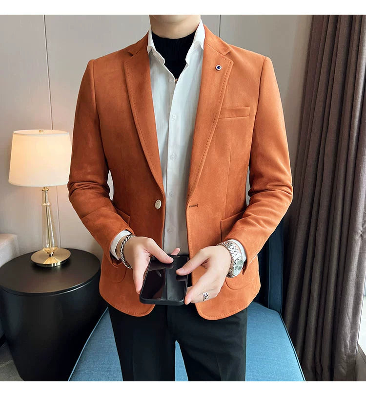 New Fashion Suit Coat Men's Slim Fit Deerskin IN USA.