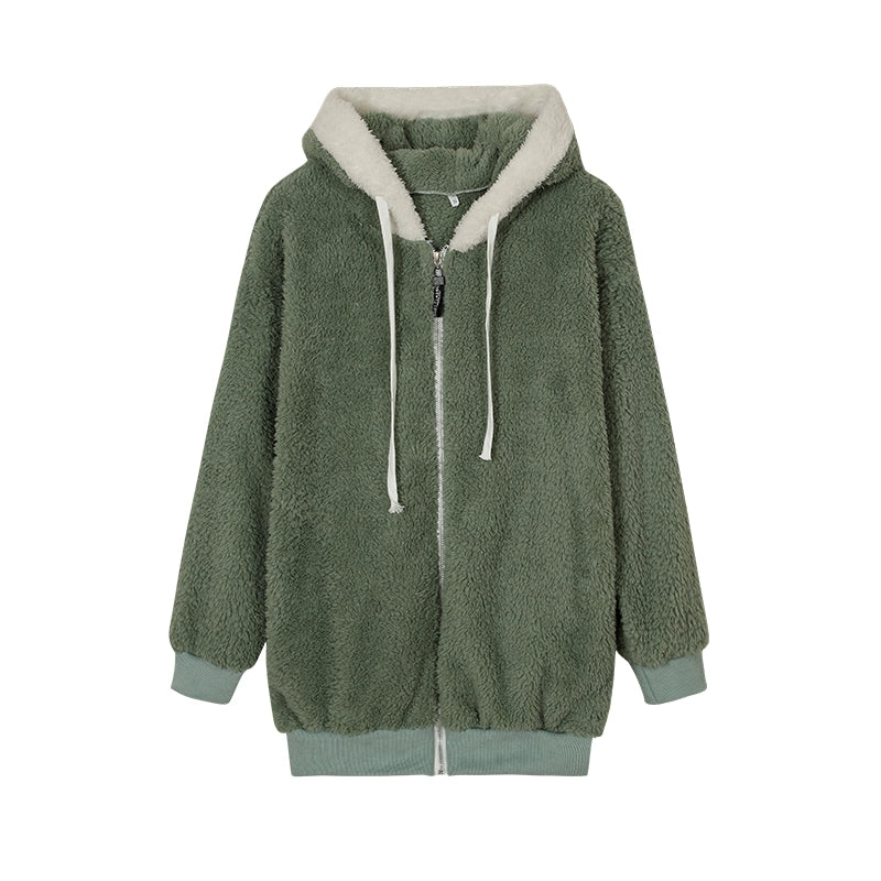 New Style Autumn And Winter Loose Plush Zipper Hooded Jacket Woman in USA