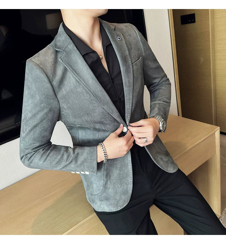 New Fashion Suit Coat Men's Slim Fit Deerskin IN USA.