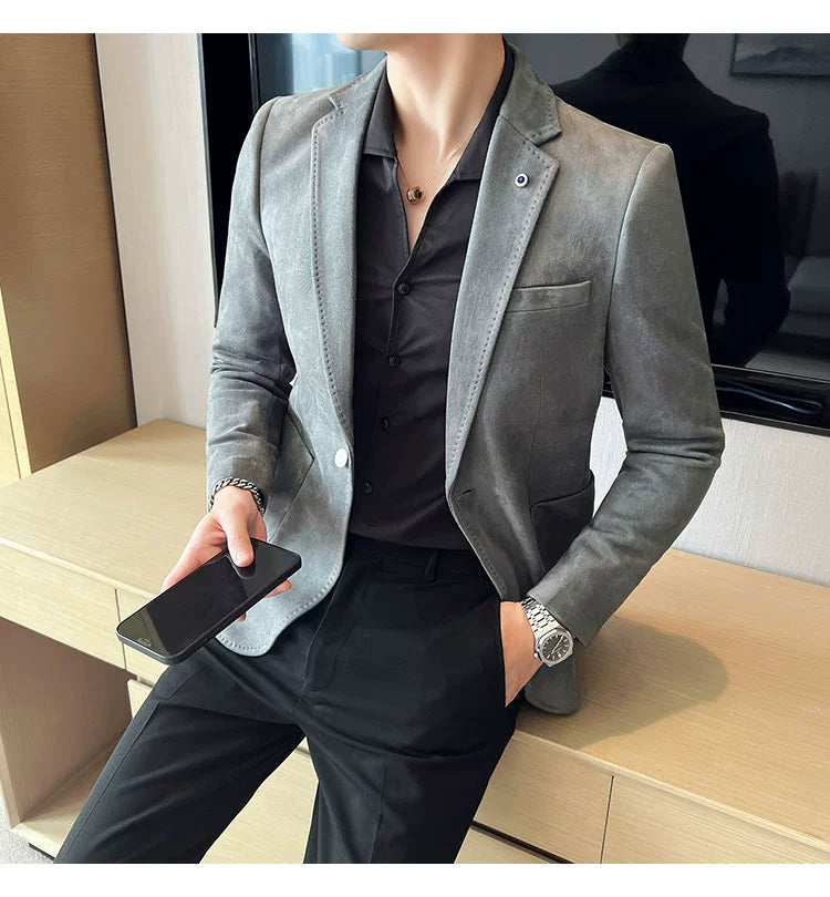 New Fashion Suit Coat Men's Slim Fit Deerskin IN USA.