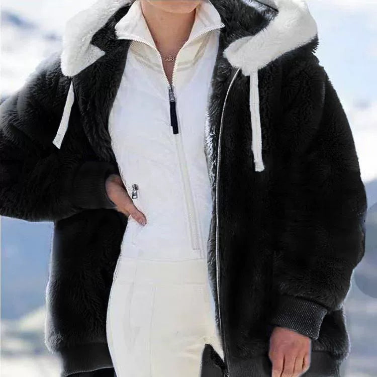 New Style Autumn And Winter Loose Plush Zipper Hooded Jacket Woman in USA