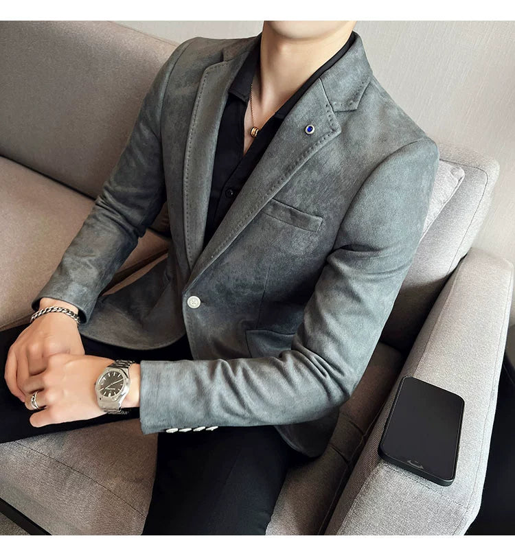 New Fashion Suit Coat Men's Slim Fit Deerskin IN USA.