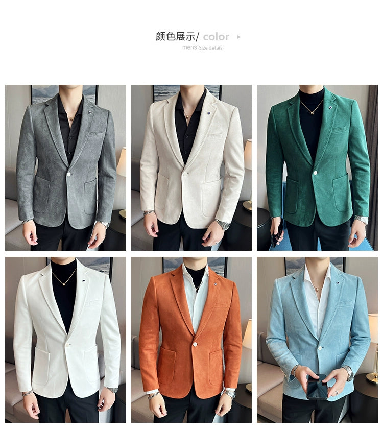 New Fashion Suit Coat Men's Slim Fit Deerskin IN USA.