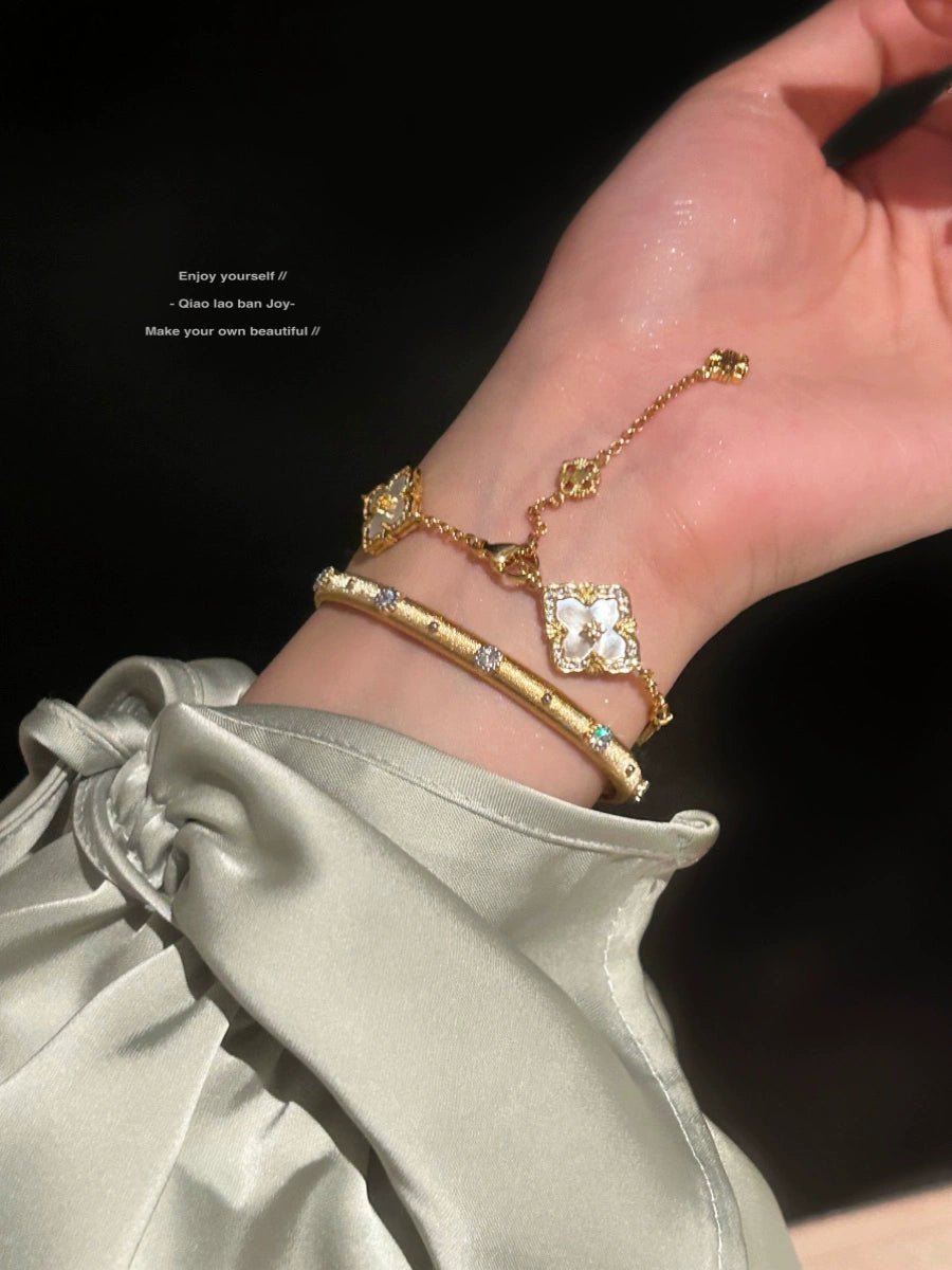 Joy Woven Gold Advanced Texture Rhinestone Retro Bracelet in USA.