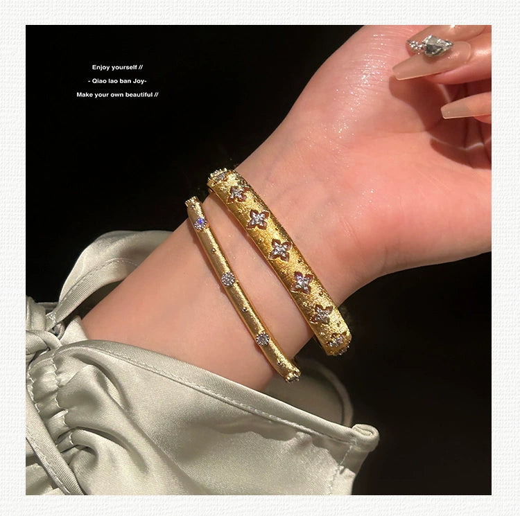 Joy Woven Gold Advanced Texture Rhinestone Retro Bracelet in USA.