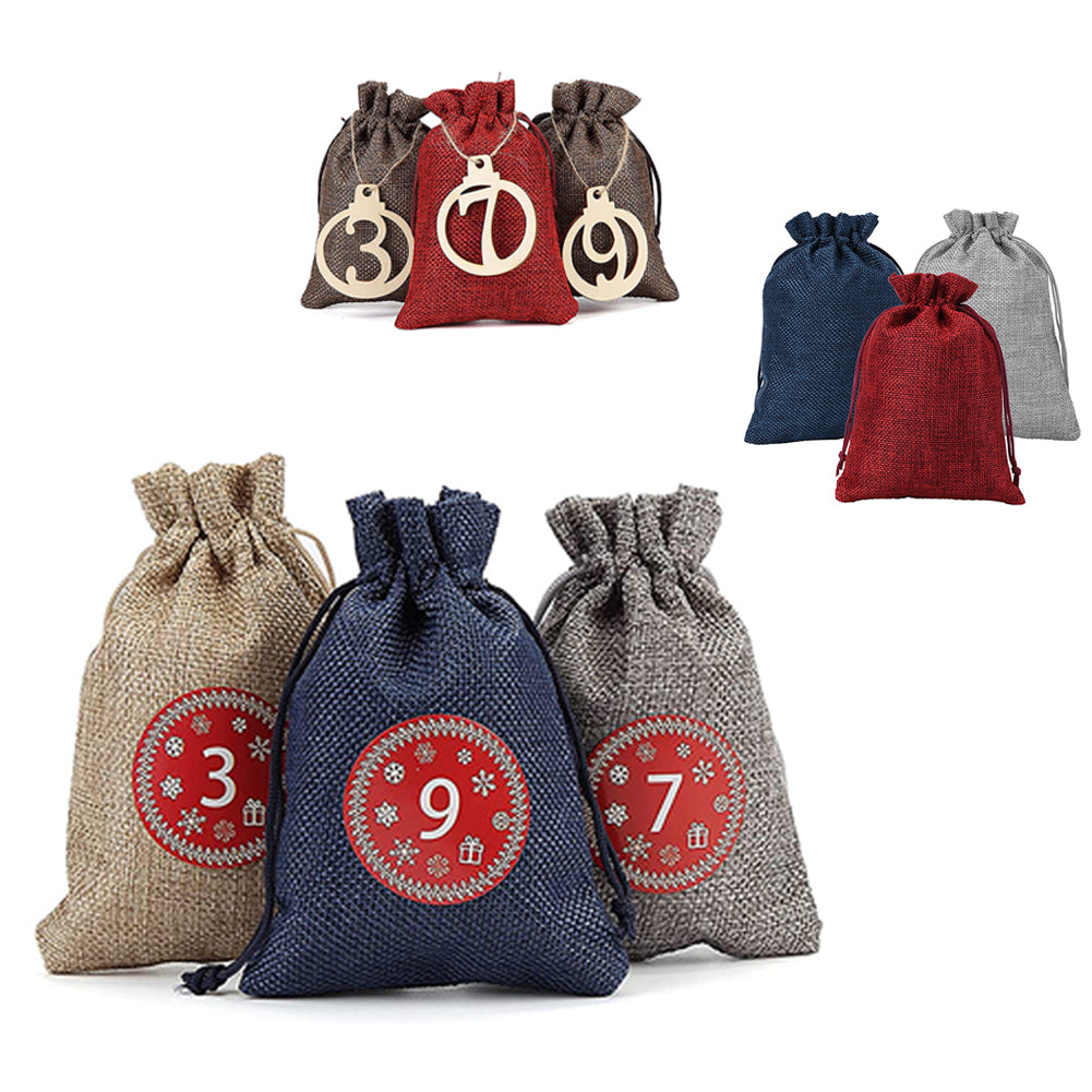 24PCS Christmas Advent Calendar Bags Set Burlap Advent Calendar Gift D