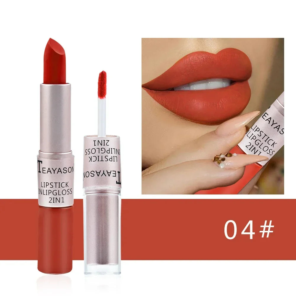 Double Head Lip Gloss Matte Velvet Sexy Red Tint Liquid Lipstick in USA