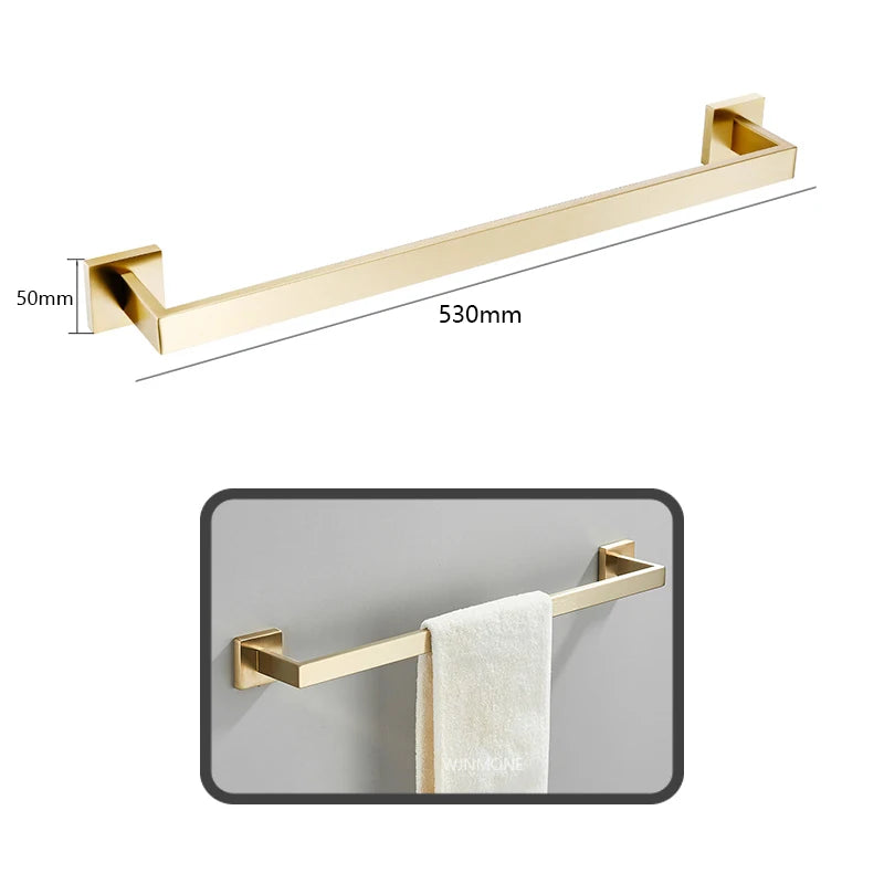 Brushed Gold Hardware Set Bathroom Shelf Towel Bar Rack Robe