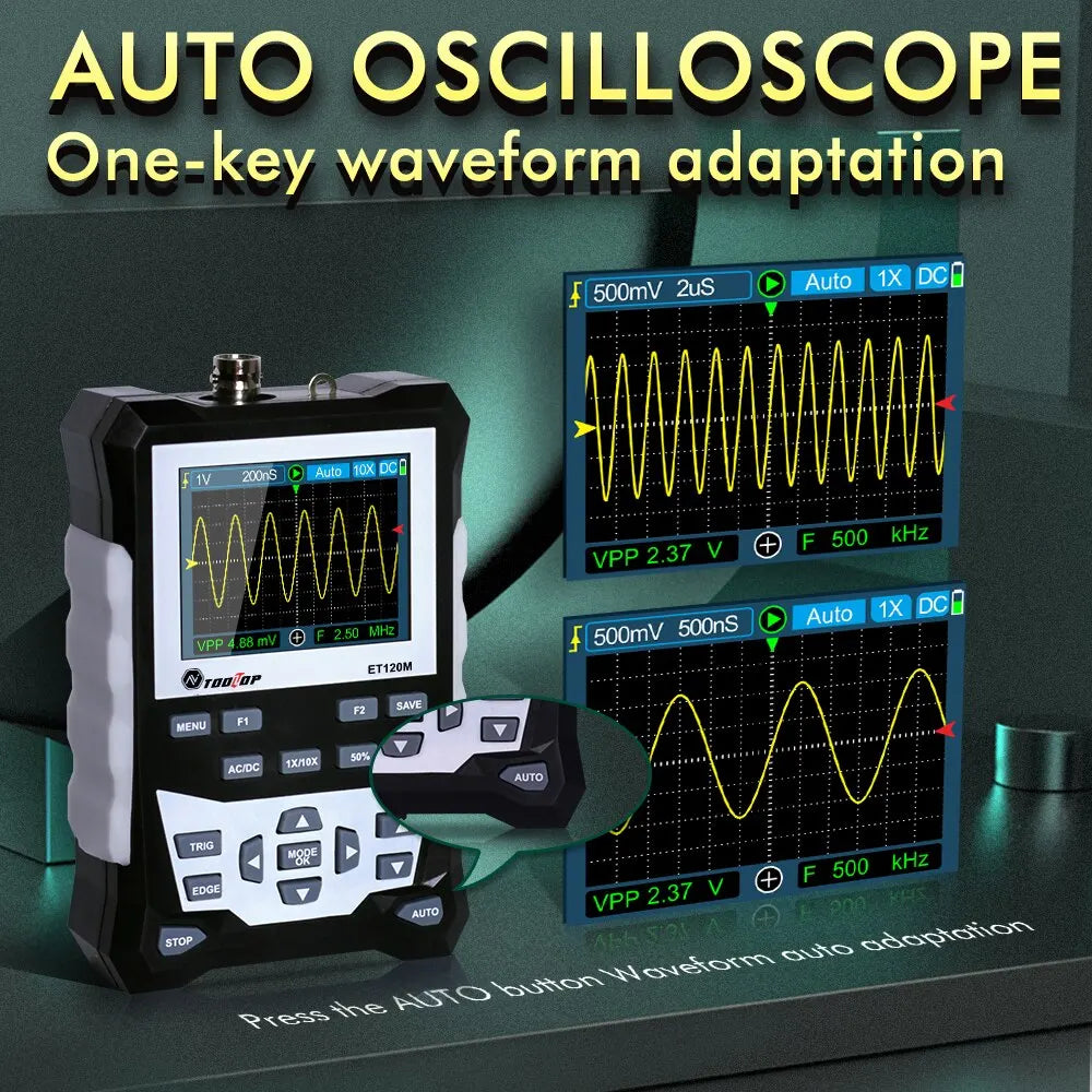 TOOLTOP ET120M 120MHz Handheld Digital Oscilloscope 1Mhz Square Wave S