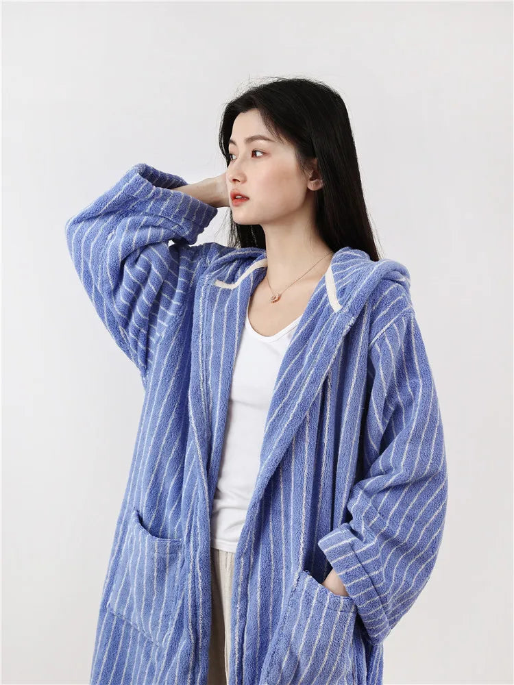 Fashion Striped Bathrobes Soft Cozy Absorbent Bath Towel