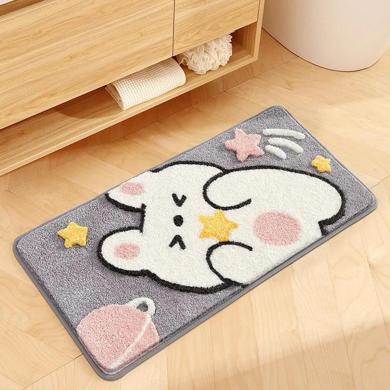 Cute Cartoon Rabbit Bath Mat Set High Quality Flocking