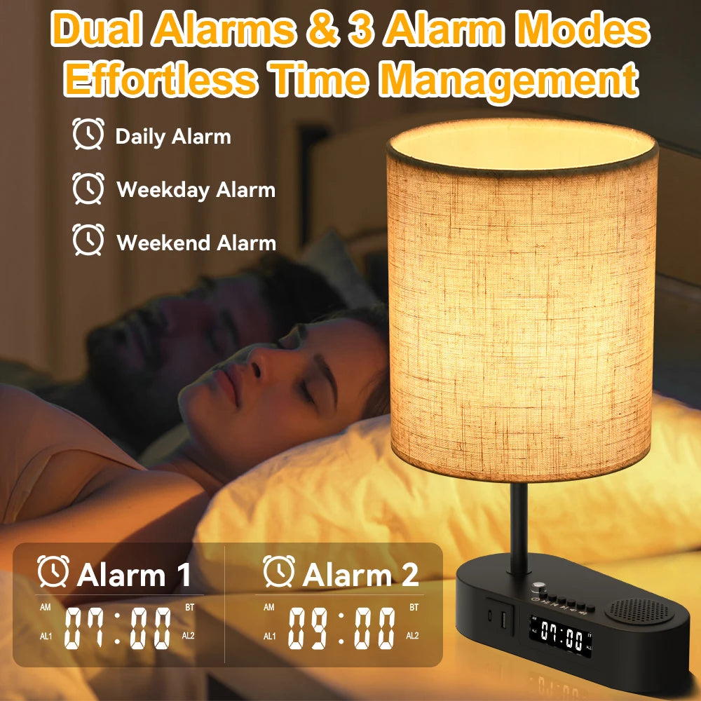 Bedside Table Lamp Bluetooth Alarm Clock Function IN USA.