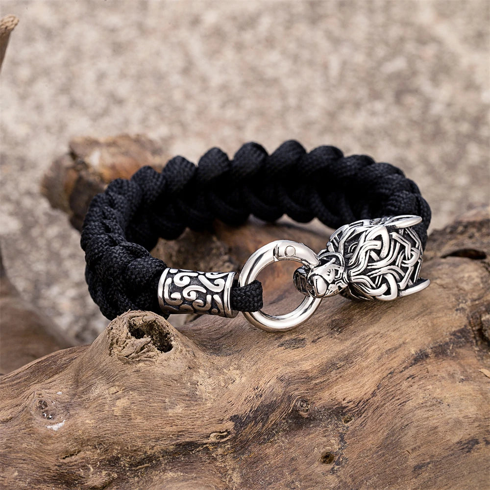 Norse Celtic Wolf Braided Paracord Rope Survival Bracelet in USA