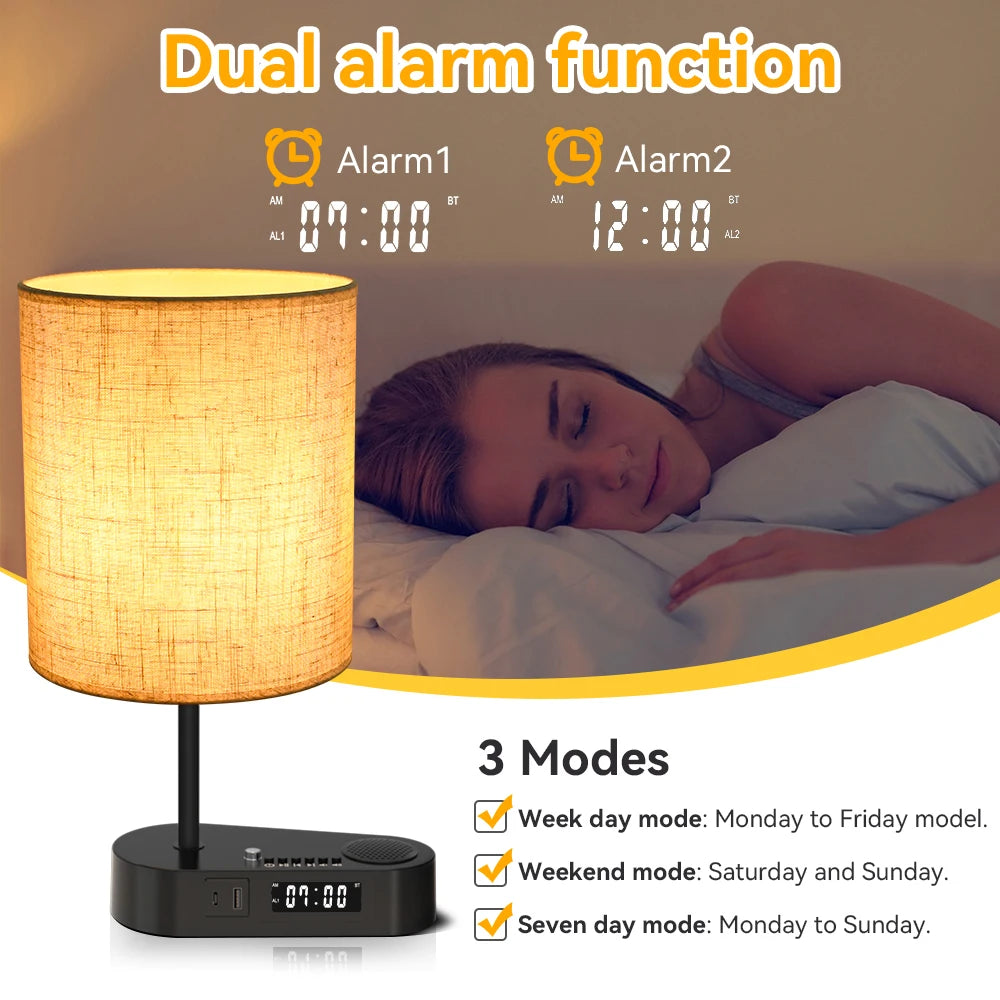 Bedside Table Lamp Bluetooth Alarm Clock Function IN USA.