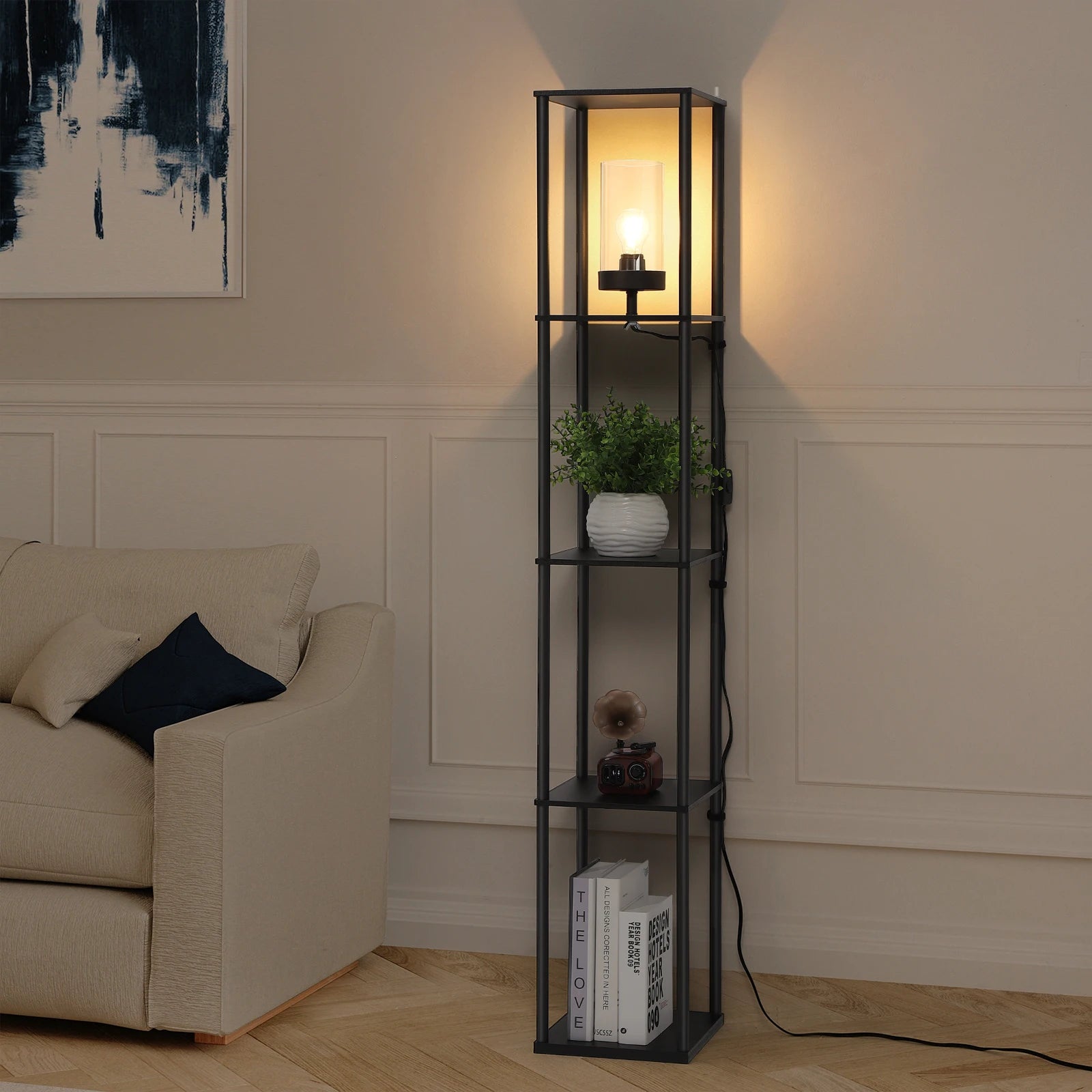 Tier Modern Standing Shelf Floor Lamp Glass Shade IN USA.