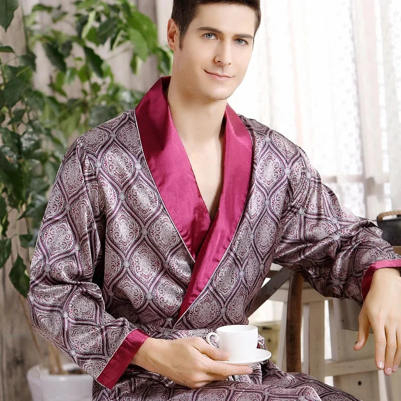 Bathrobe Silk Long Dressing Gown Plus Size Sleepwear in USA