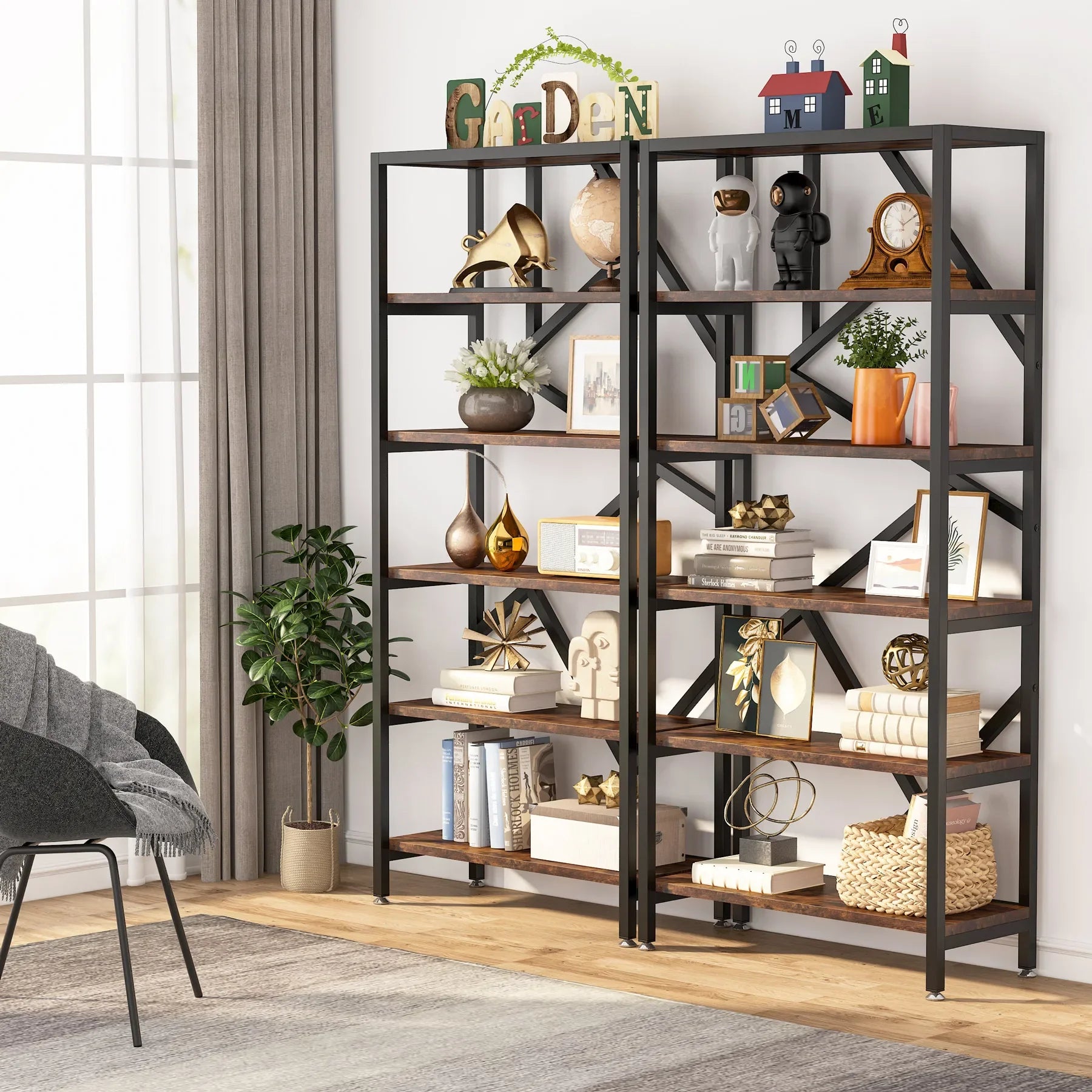 Shelving Units Organizer Industrial Wood Open Bookshelf in USA.