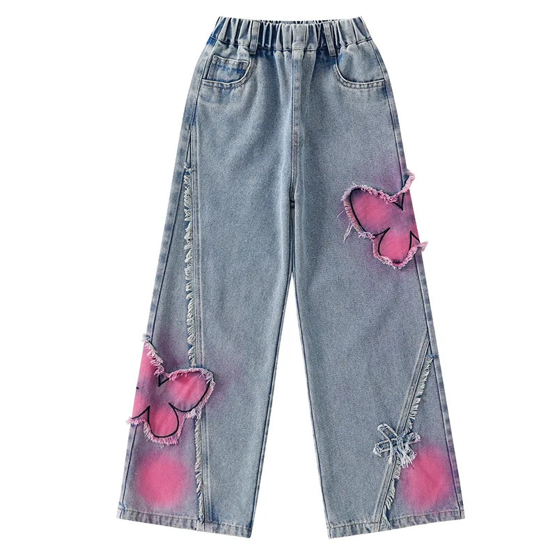 Girls High Waist Korea Style Long Jeans Teens Trousers in USA