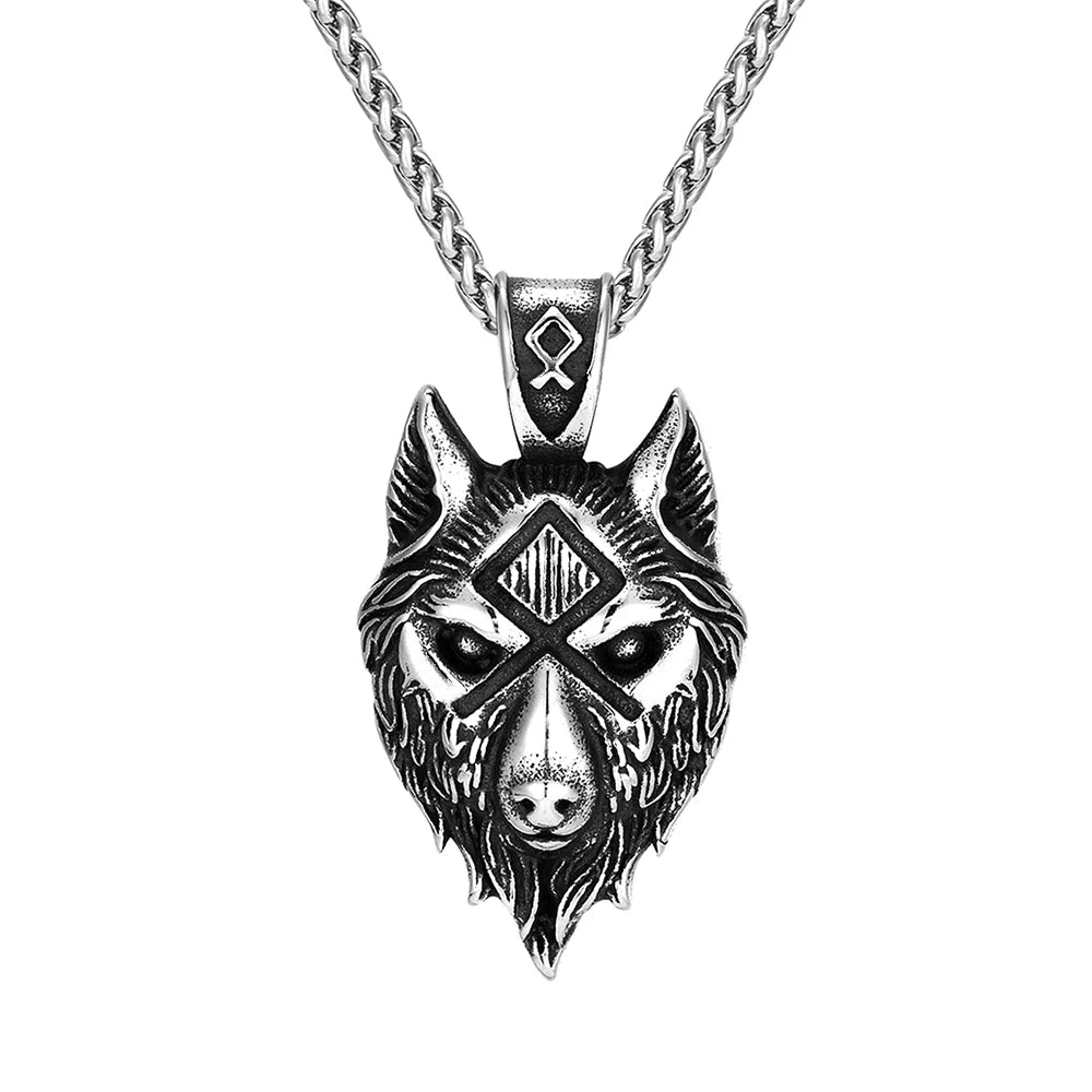 Punk Viking Wolf Necklace Men Norse Mythology Odin's Runes in USA