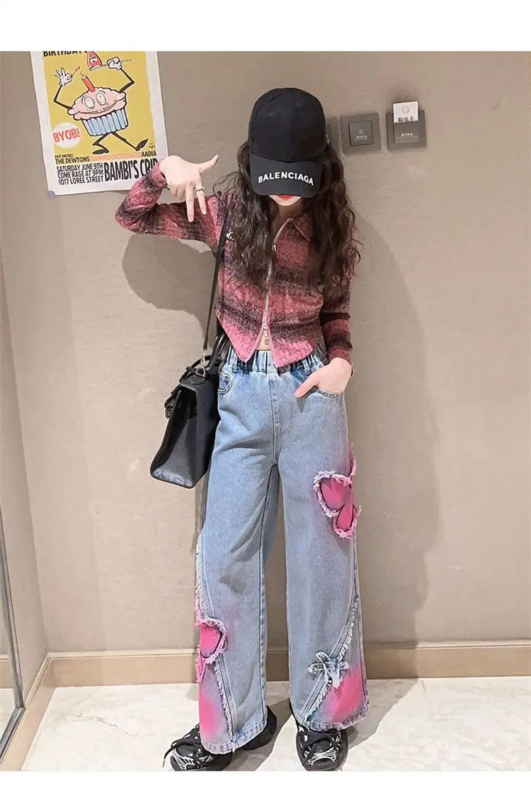 Girls High Waist Korea Style Long Jeans Teens Trousers in USA