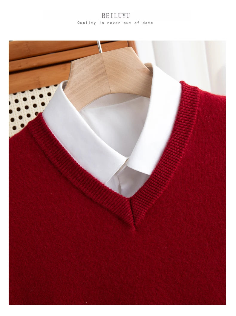 Men Merino Wool Sweater V-Neck Pullover Autumn Winter Cashmere in USA