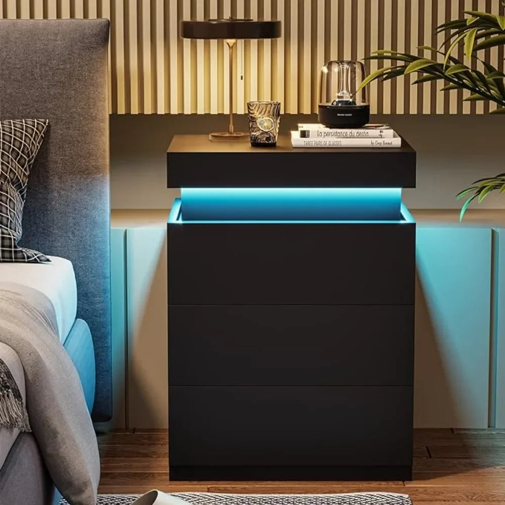 LED Bedside Table Bedroom Drawers USB Ports IN USA.