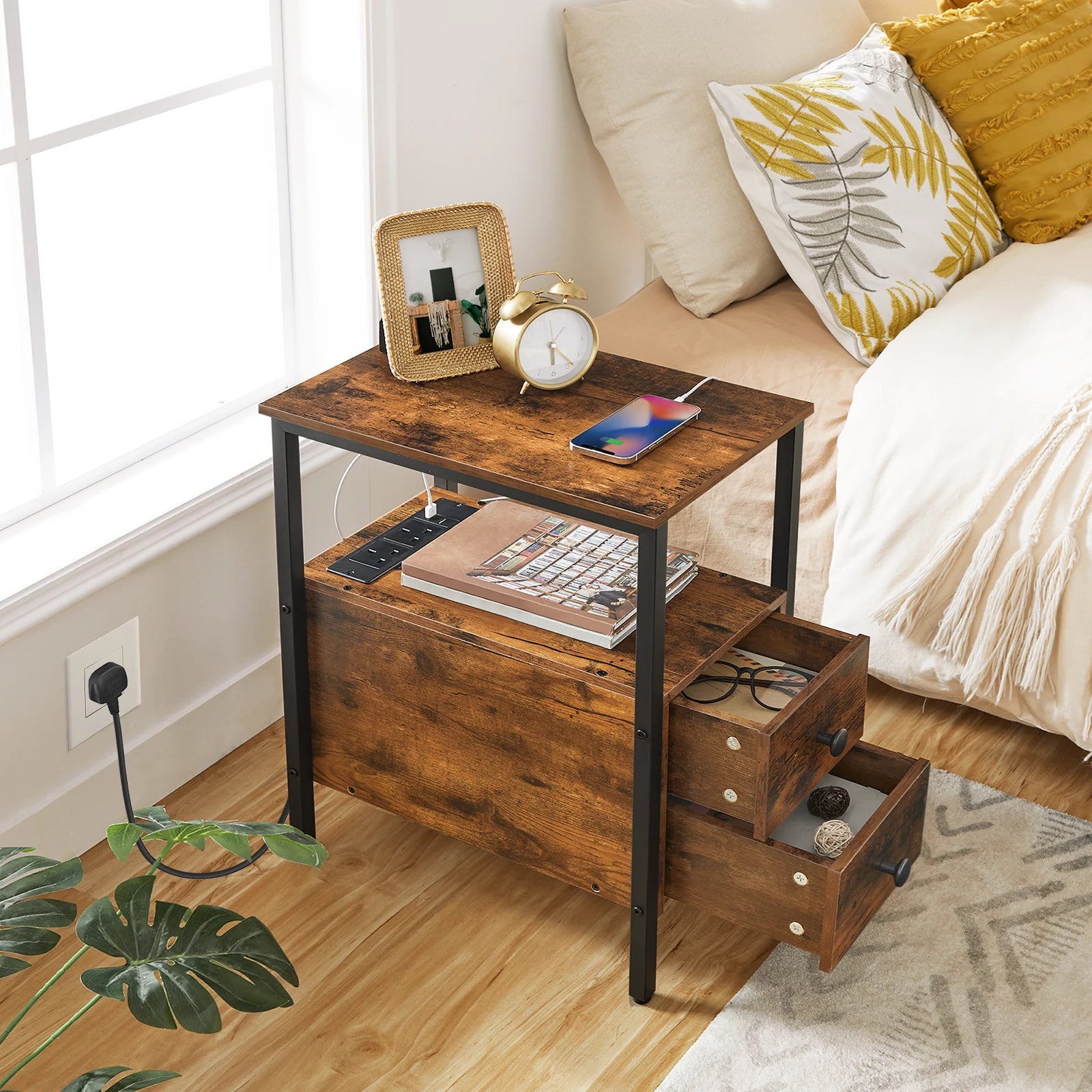 HOOBRO End Table Charging Station Narrow Side Table IN USA.